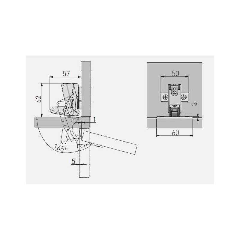 ZAWIAS GTV 165° PROWADNIK BEZ EURO H-2MM